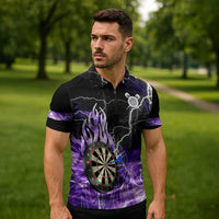 Personalized Purple Lightning Darts Board Zipper Polo Shirt with Owl Graphic - Wonder Print Shop