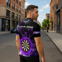 Personalized Purple Lightning Darts Board Zipper Polo Shirt with Owl Graphic - Wonder Print Shop