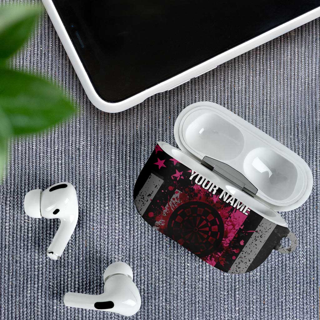Personalized Pink Ribbon and American Flag Darts AirPods Case - Wonder Print Shop