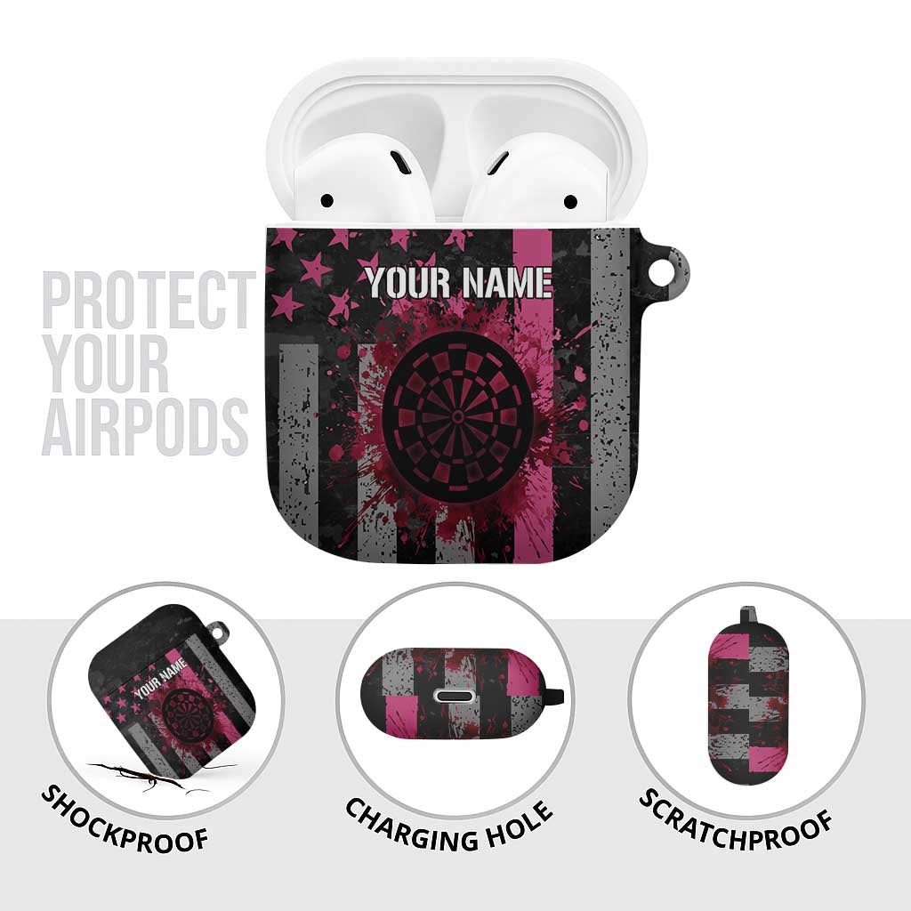 Personalized Pink Ribbon and American Flag Darts AirPods Case - Wonder Print Shop