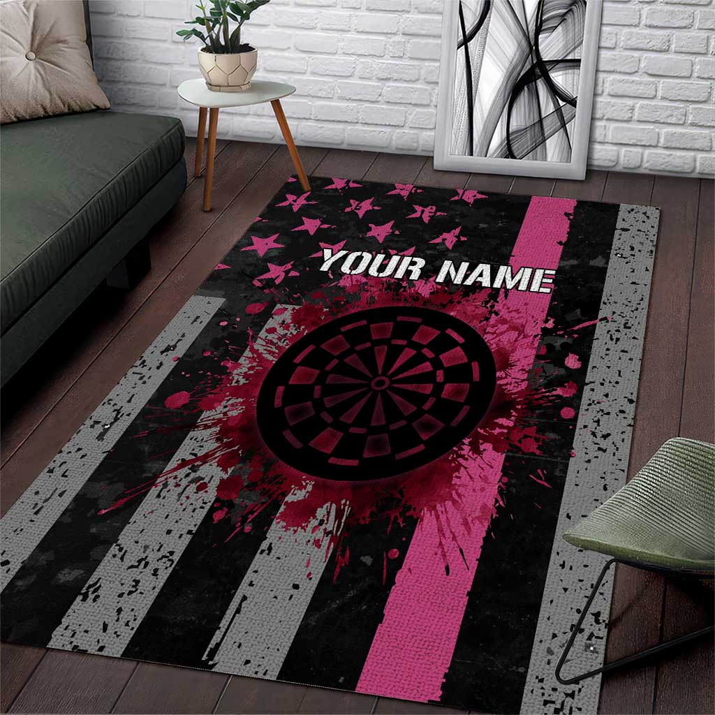 Personalized Pink Ribbon and American Flag Darts Area Rug - Wonder Print Shop