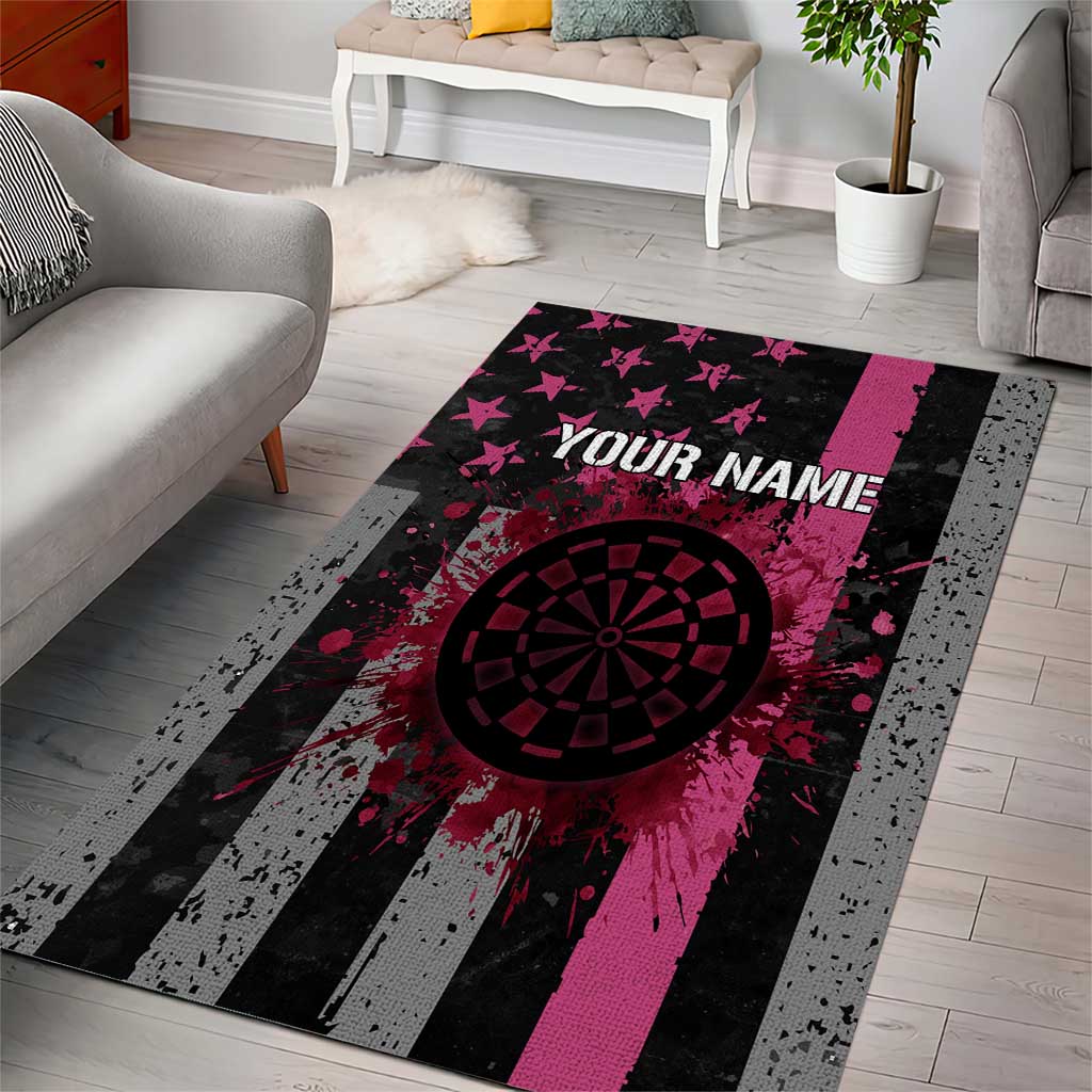 Personalized Pink Ribbon and American Flag Darts Area Rug - Wonder Print Shop
