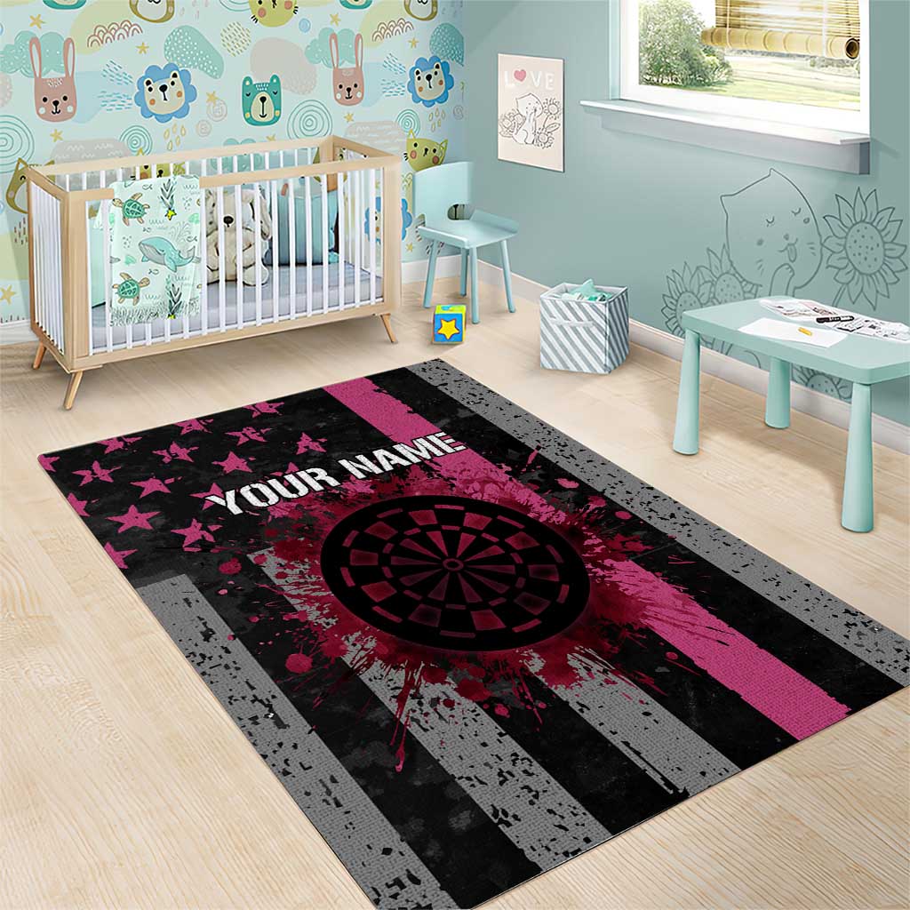 Personalized Pink Ribbon and American Flag Darts Area Rug - Wonder Print Shop