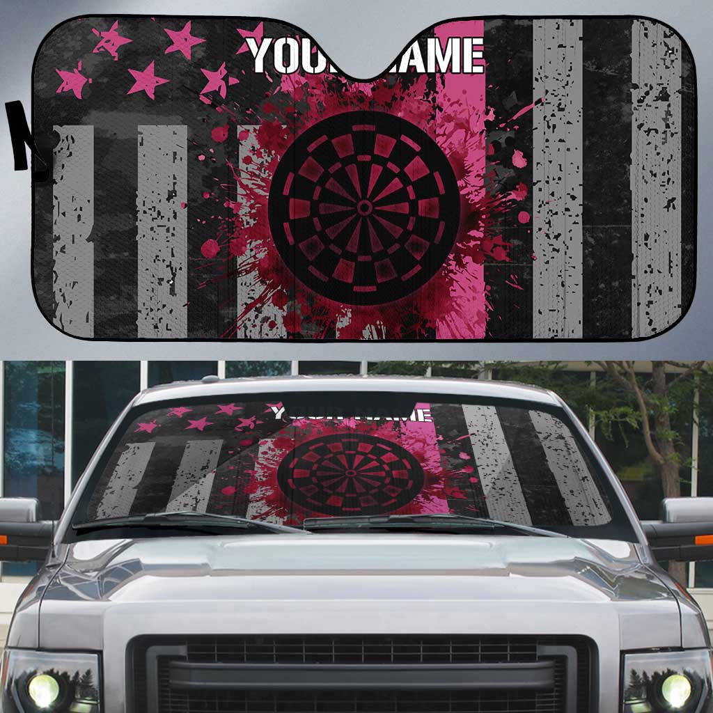 Personalized Pink Ribbon and American Flag Darts Auto Sun Shade - Wonder Print Shop