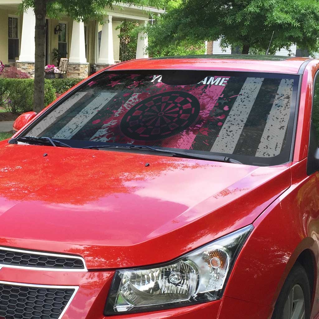 Personalized Pink Ribbon and American Flag Darts Auto Sun Shade - Wonder Print Shop