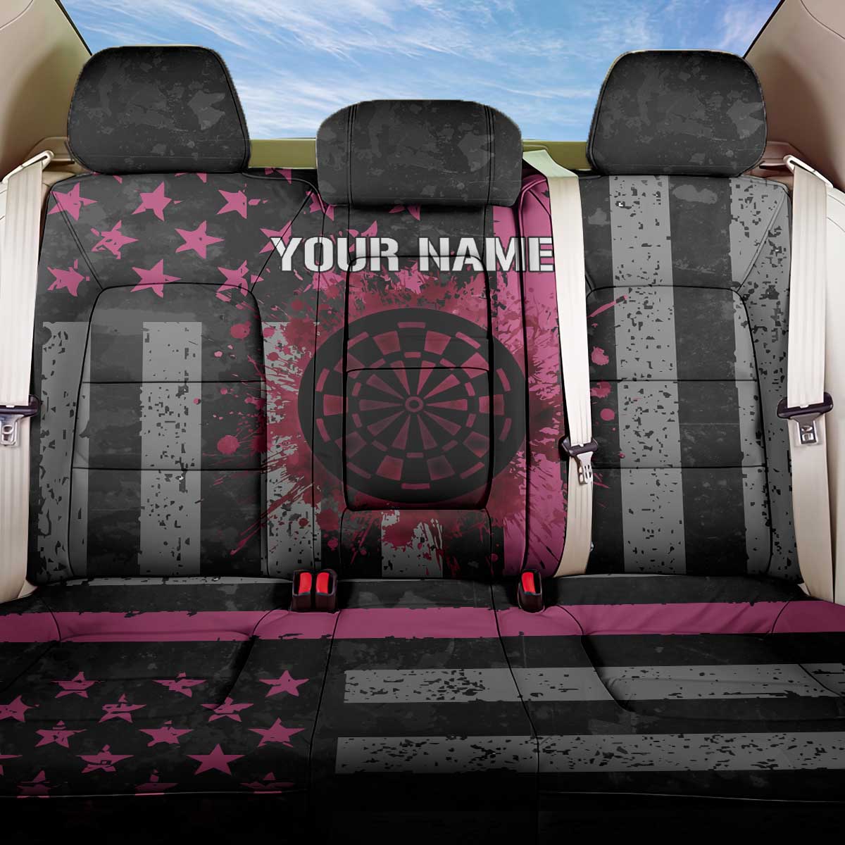 Personalized Pink Ribbon and American Flag Darts Back Car Seat Cover - Wonder Print Shop