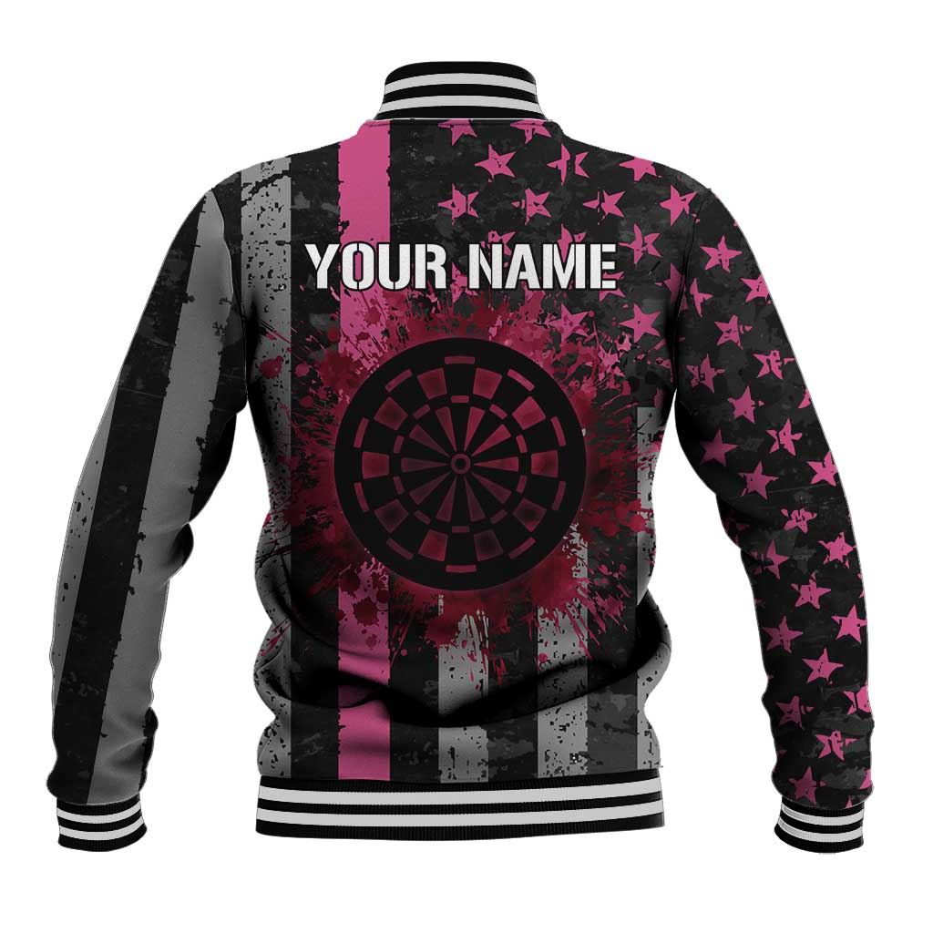 Personalized Pink Ribbon and American Flag Darts Baseball Jacket - Wonder Print Shop