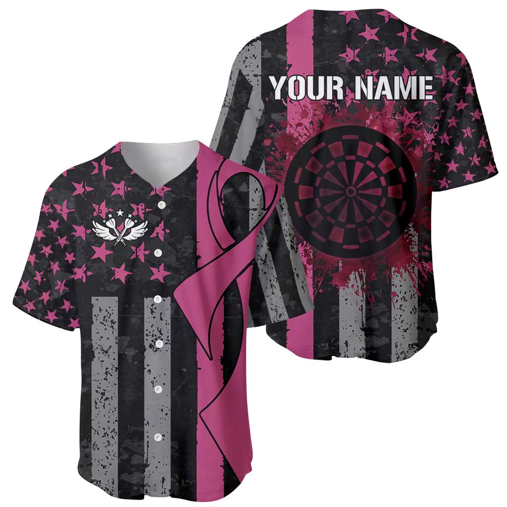 Personalized Pink Ribbon and American Flag Darts Baseball Jersey - Wonder Print Shop