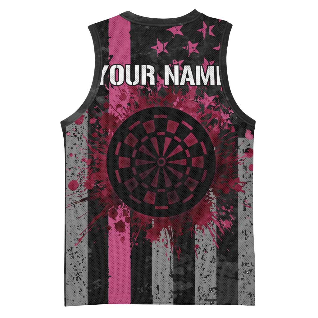 Personalized Pink Ribbon and American Flag Darts Basketball Jersey - Wonder Print Shop