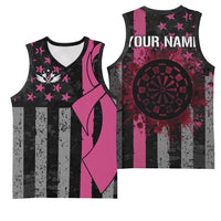 Personalized Pink Ribbon and American Flag Darts Basketball Jersey - Wonder Print Shop