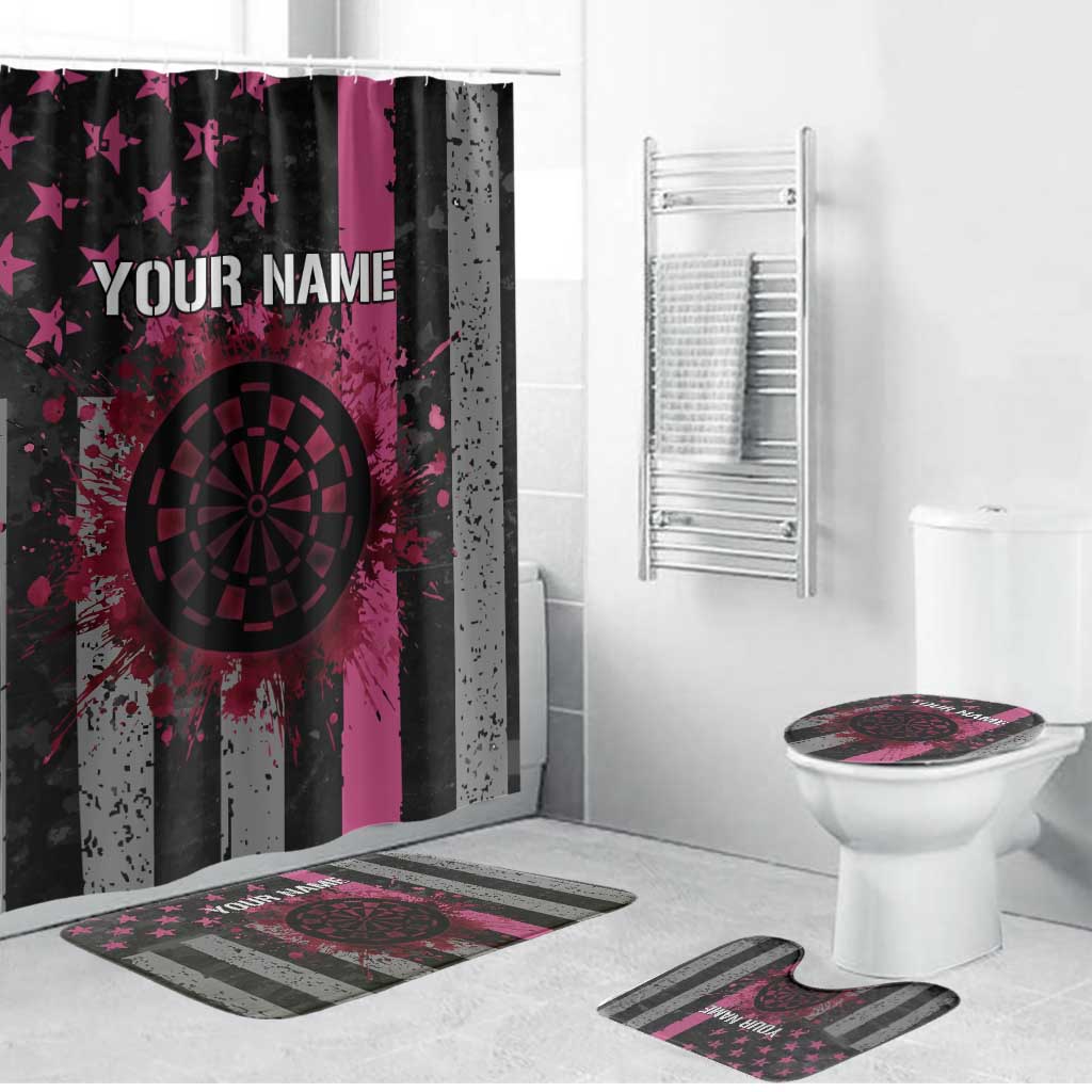 Personalized Pink Ribbon and American Flag Darts Bathroom Set - Wonder Print Shop