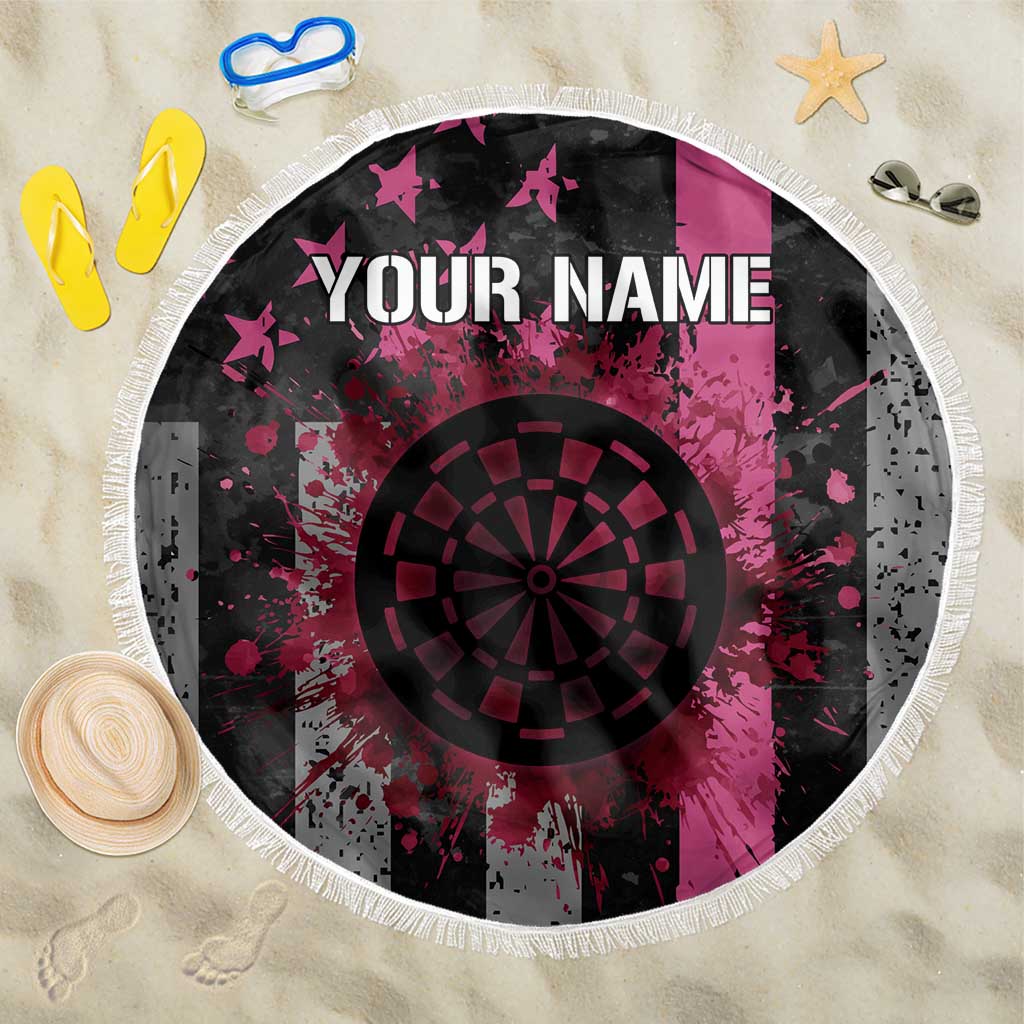 Personalized Pink Ribbon and American Flag Darts Beach Blanket - Wonder Print Shop