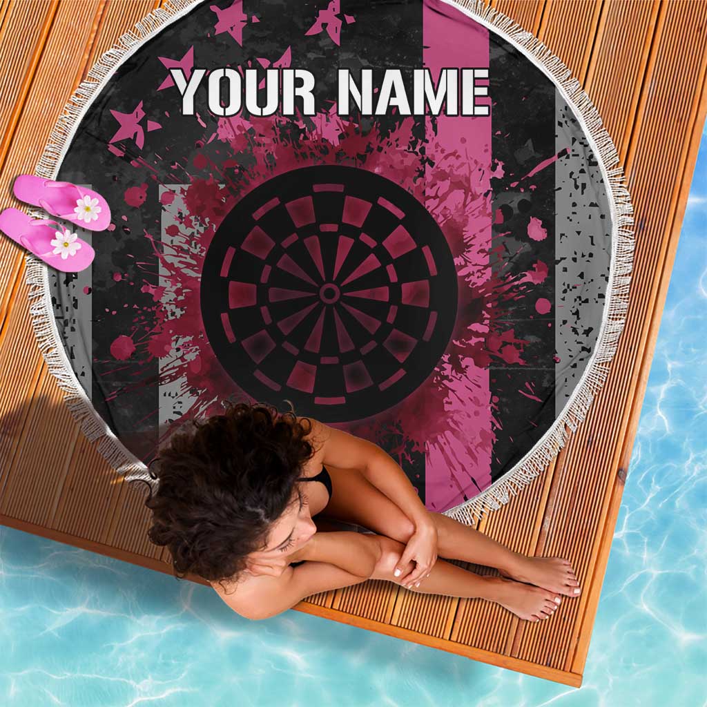 Personalized Pink Ribbon and American Flag Darts Beach Blanket - Wonder Print Shop