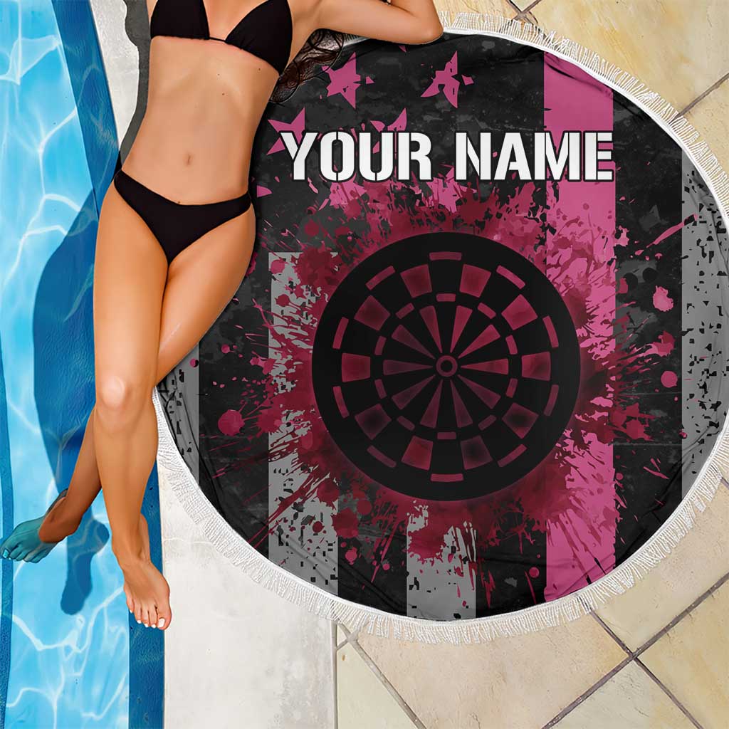 Personalized Pink Ribbon and American Flag Darts Beach Blanket - Wonder Print Shop