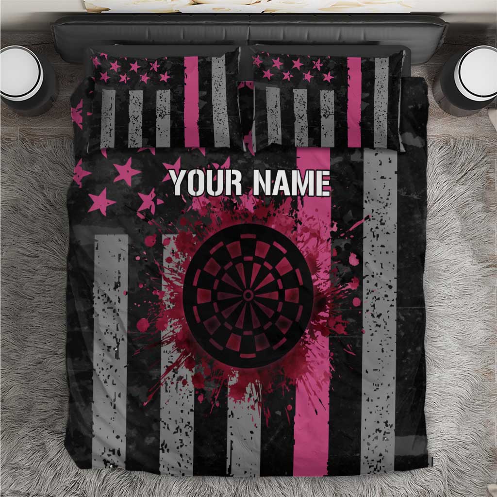 Personalized Pink Ribbon and American Flag Darts Bedding Set - Wonder Print Shop