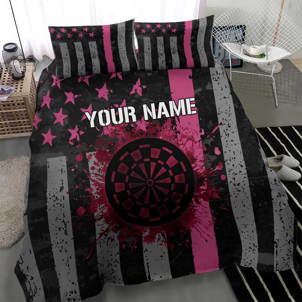 Personalized Pink Ribbon and American Flag Darts Bedding Set - Wonder Print Shop