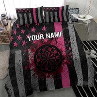 Personalized Pink Ribbon and American Flag Darts Bedding Set - Wonder Print Shop