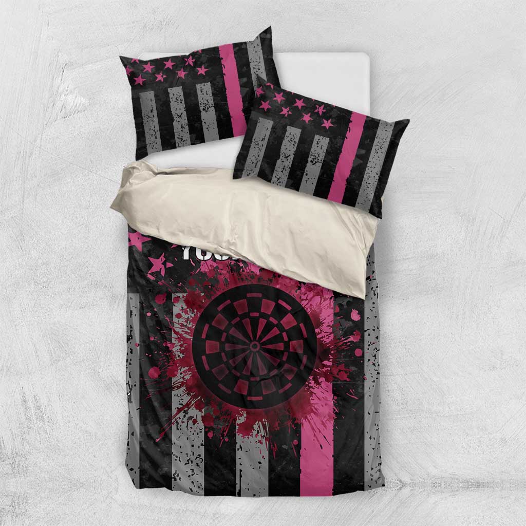 Personalized Pink Ribbon and American Flag Darts Bedding Set - Wonder Print Shop