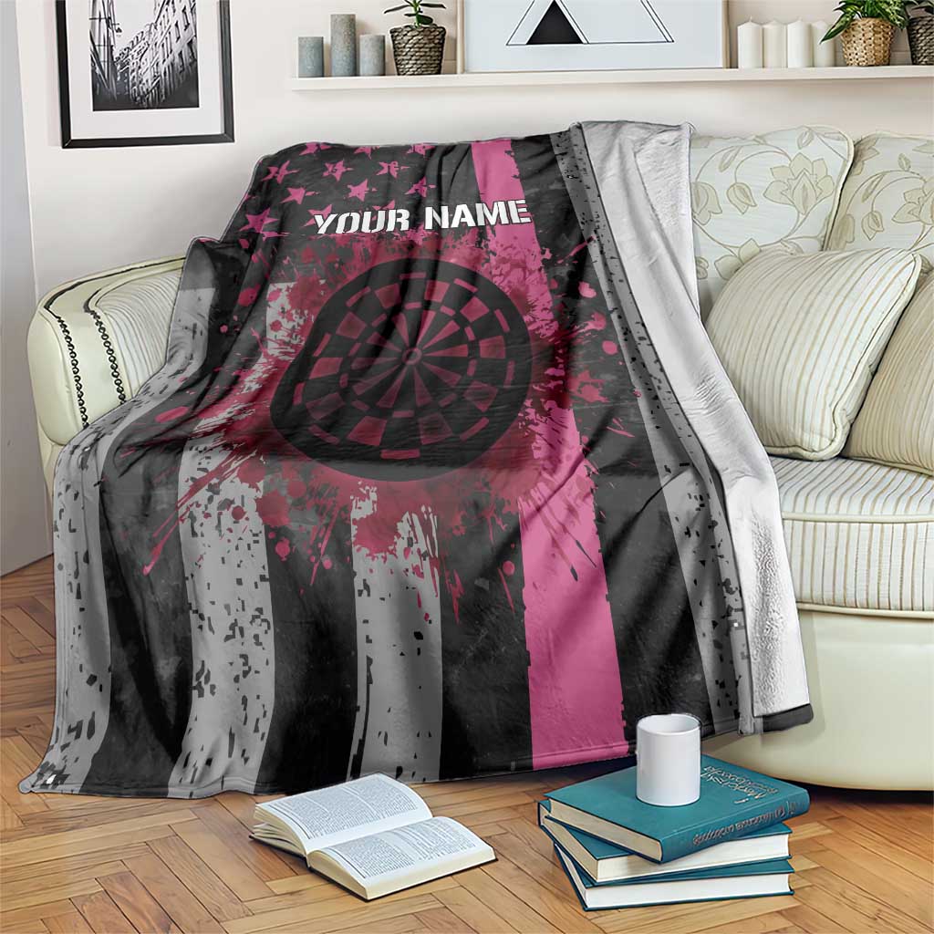 Personalized Pink Ribbon and American Flag Darts Blanket - Wonder Print Shop