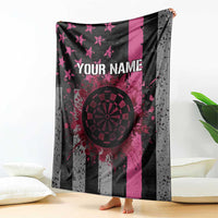 Personalized Pink Ribbon and American Flag Darts Blanket - Wonder Print Shop