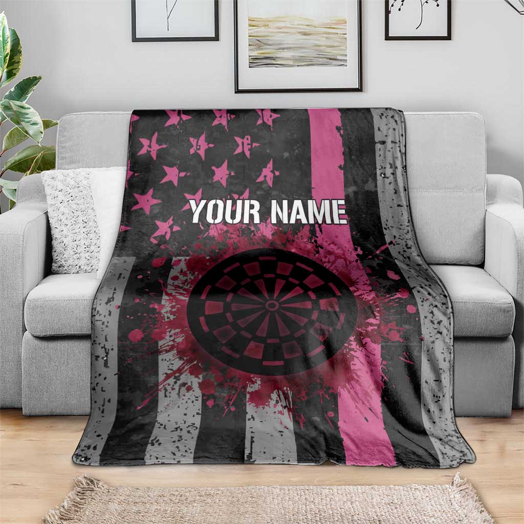 Personalized Pink Ribbon and American Flag Darts Blanket - Wonder Print Shop