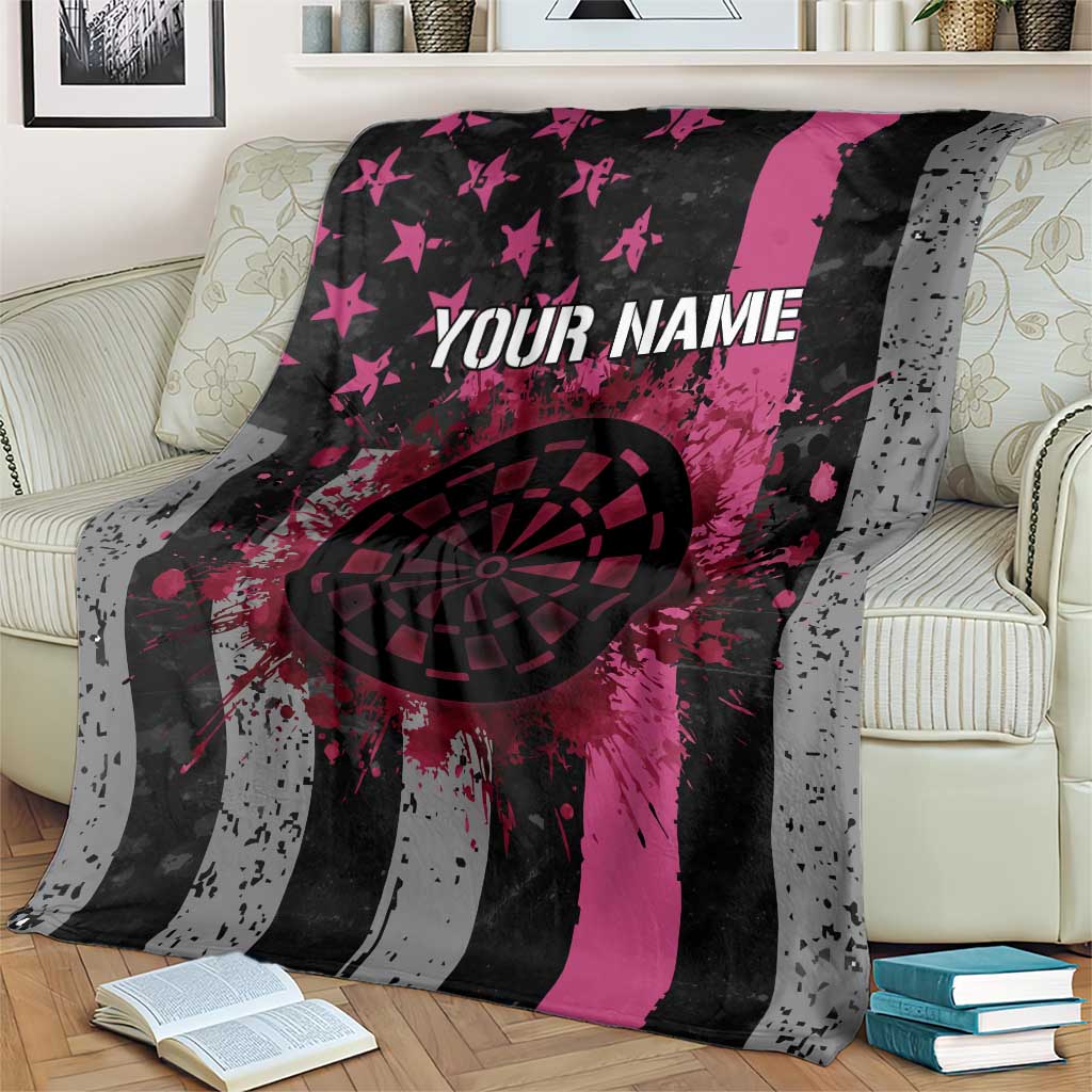 Personalized Pink Ribbon and American Flag Darts Blanket - Wonder Print Shop