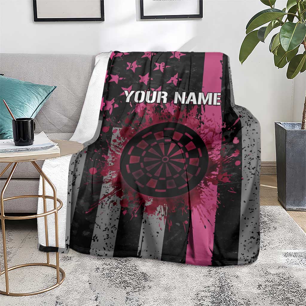 Personalized Pink Ribbon and American Flag Darts Blanket - Wonder Print Shop