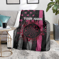 Personalized Pink Ribbon and American Flag Darts Blanket - Wonder Print Shop