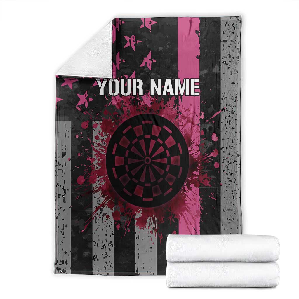 Personalized Pink Ribbon and American Flag Darts Blanket - Wonder Print Shop