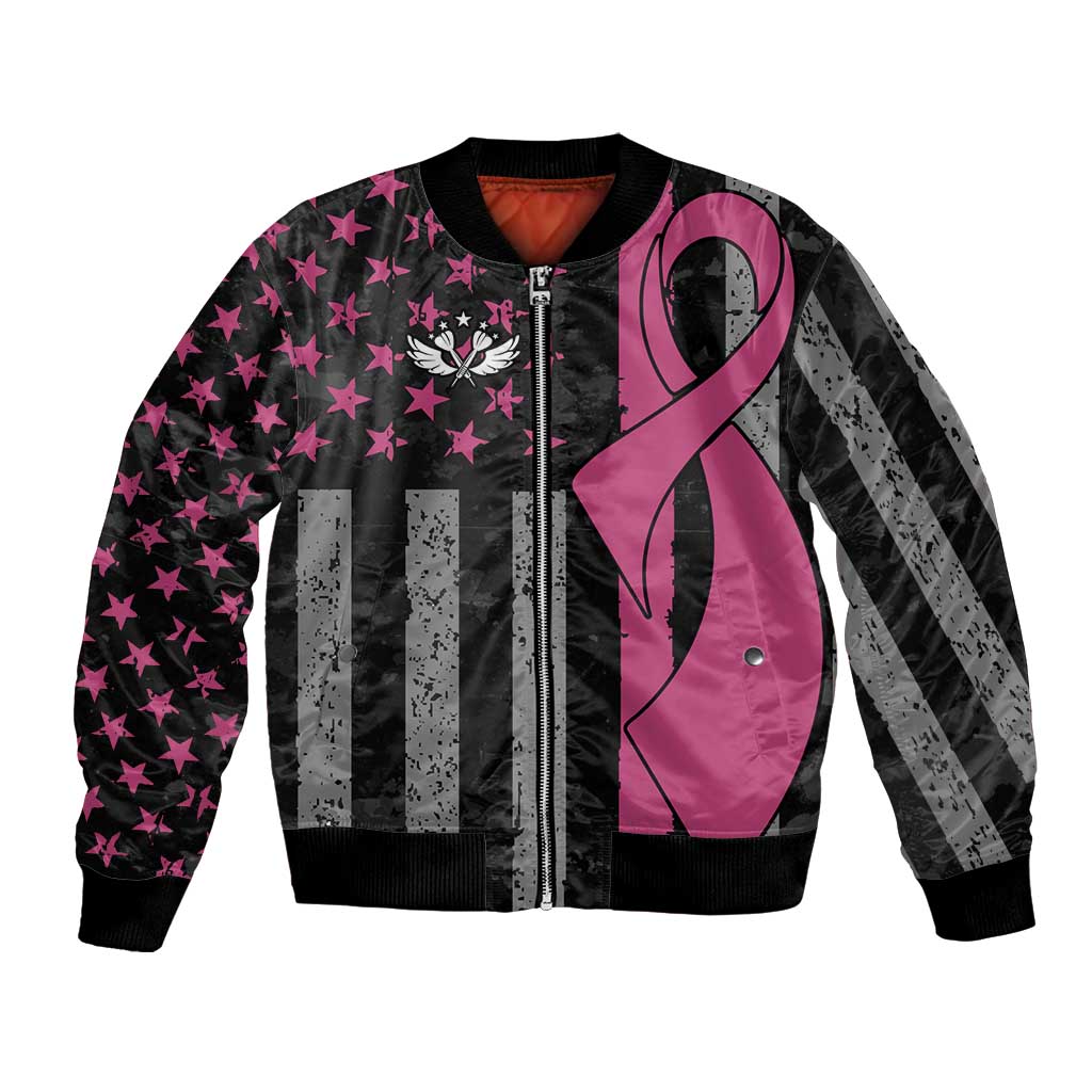 Personalized Pink Ribbon and American Flag Darts Bomber Jacket - Wonder Print Shop