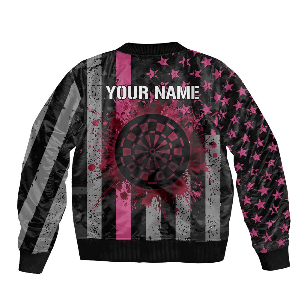 Personalized Pink Ribbon and American Flag Darts Bomber Jacket - Wonder Print Shop