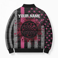 Personalized Pink Ribbon and American Flag Darts Bomber Puffer Jacket - Wonder Print Shop