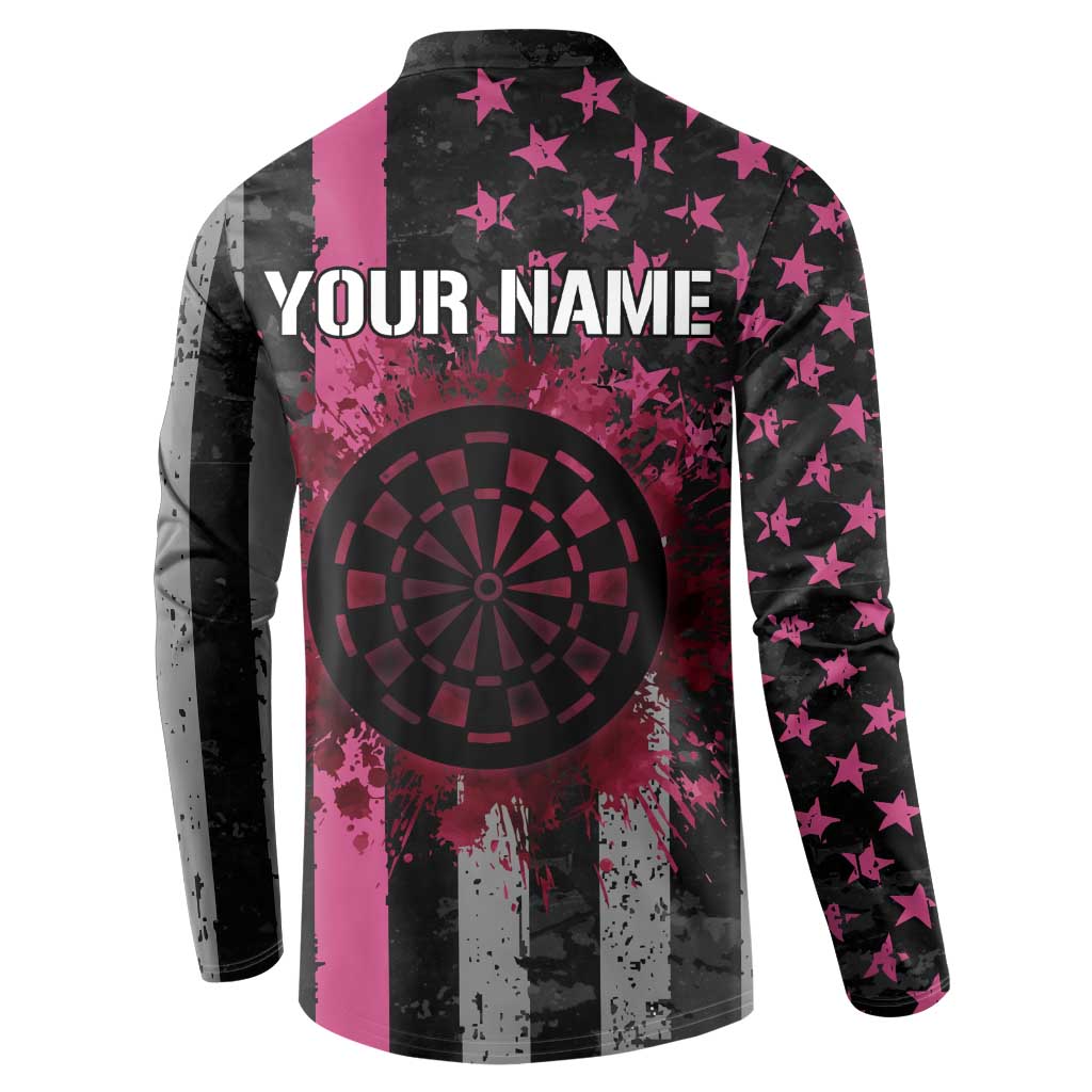 Personalized Pink Ribbon and American Flag Darts Button Sweatshirt - Wonder Print Shop