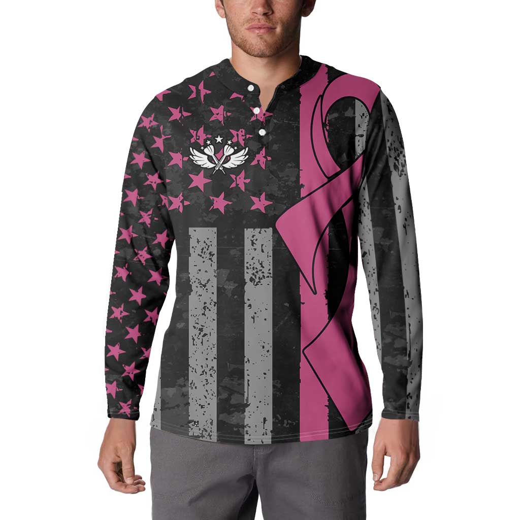 Personalized Pink Ribbon and American Flag Darts Button Sweatshirt - Wonder Print Shop