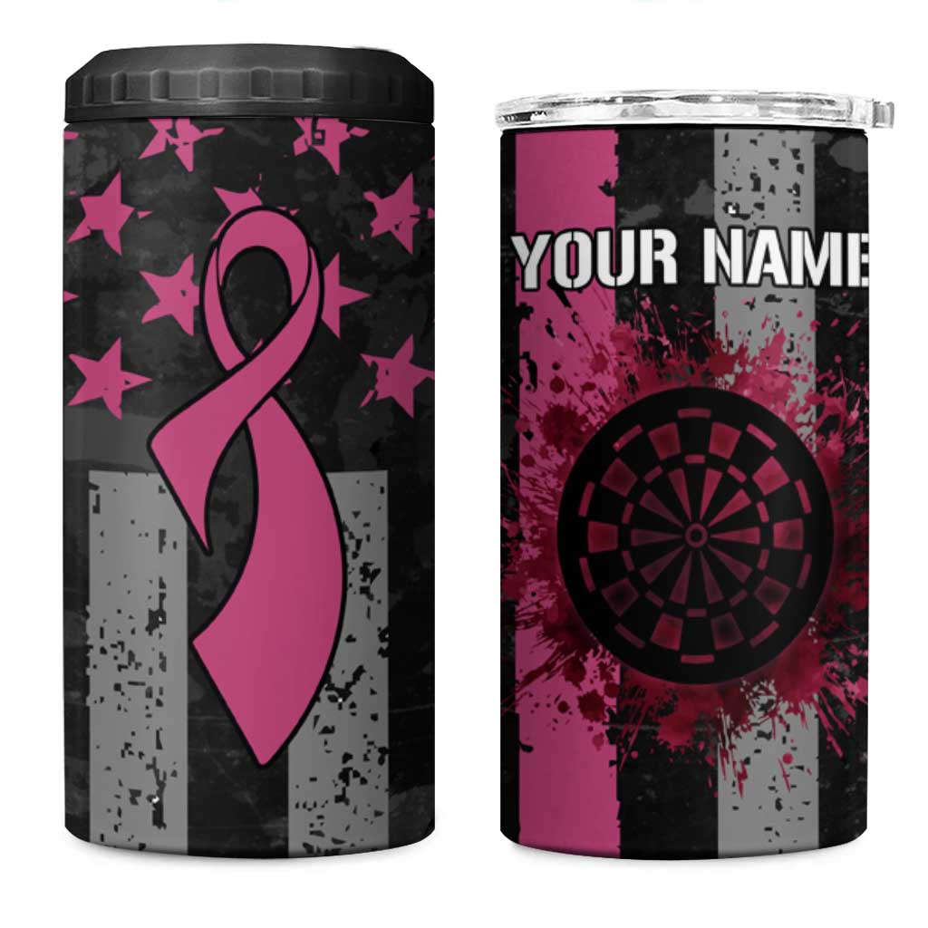 Personalized Pink Ribbon and American Flag Darts 4 in 1 Can Cooler Tumbler - Wonder Print Shop
