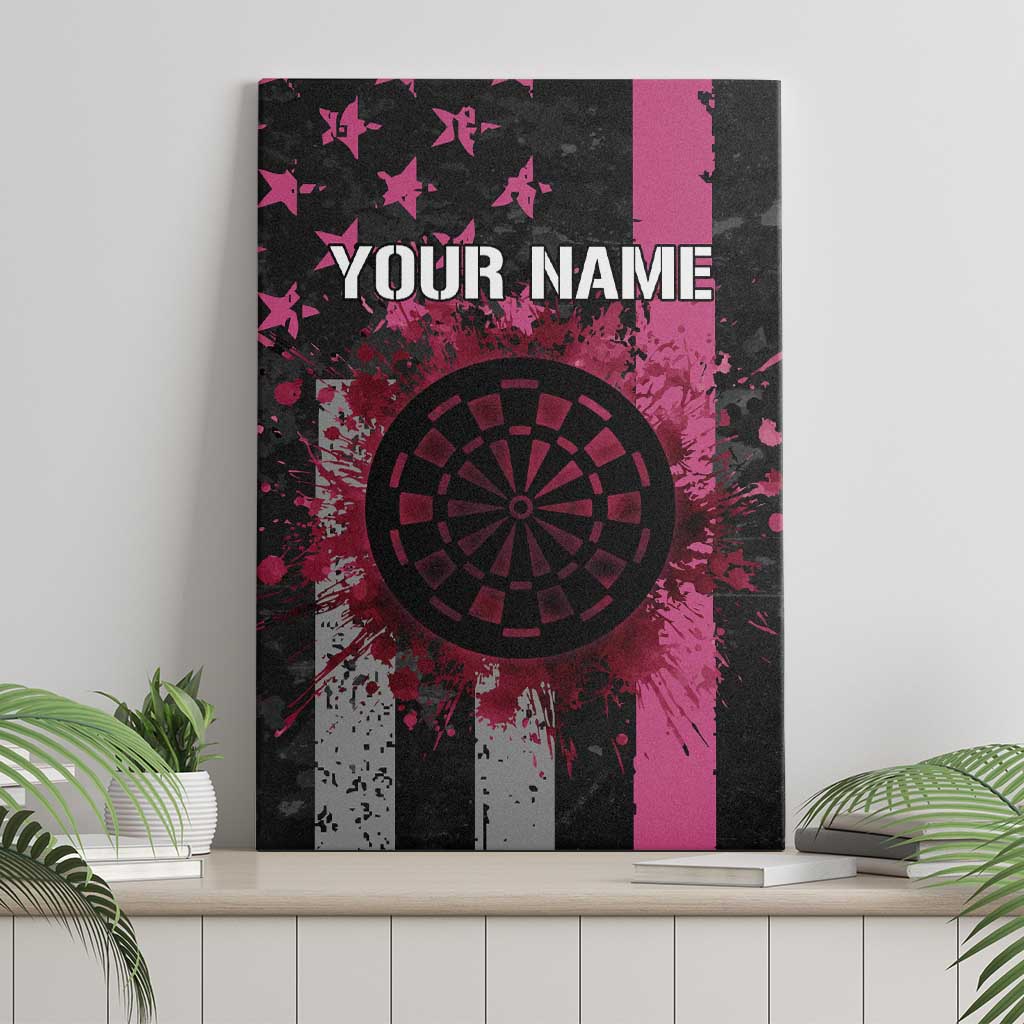 Personalized Pink Ribbon and American Flag Darts Canvas Wall Art - Wonder Print Shop