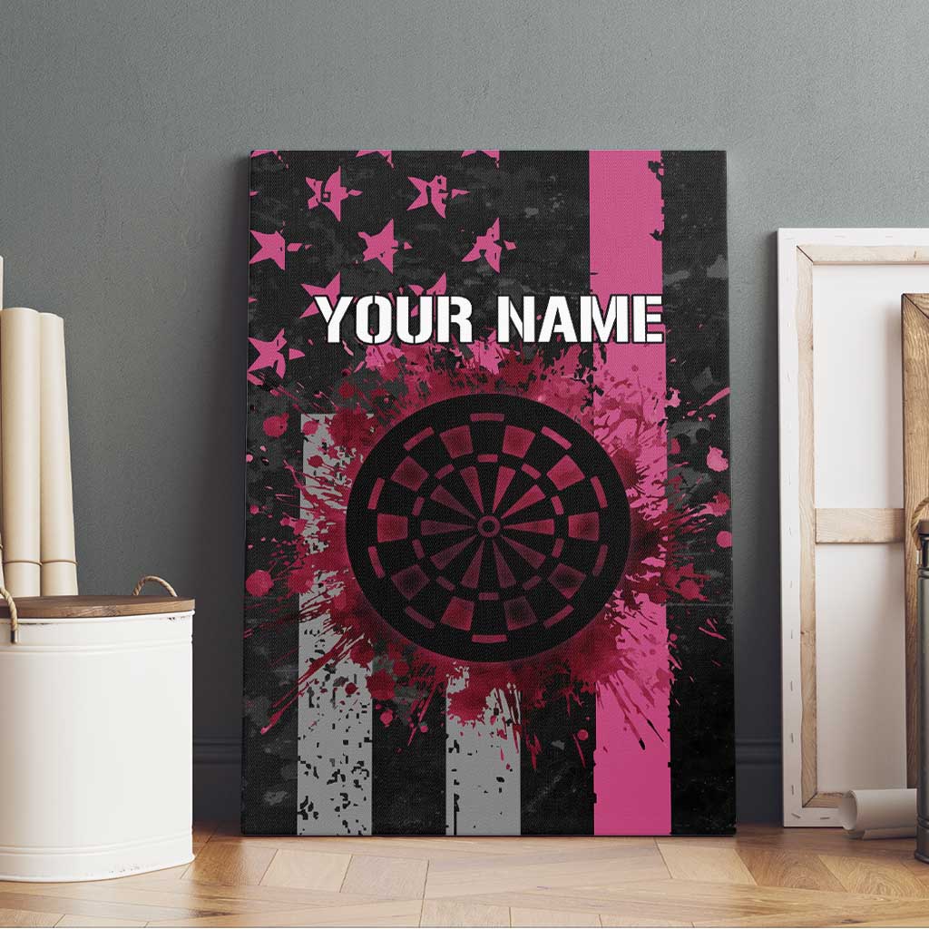 Personalized Pink Ribbon and American Flag Darts Canvas Wall Art - Wonder Print Shop