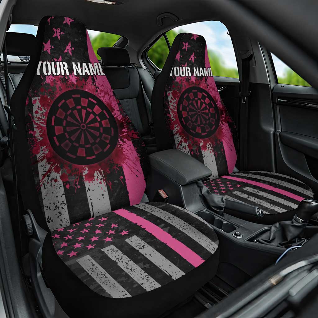 Personalized Pink Ribbon and American Flag Darts Car Seat Cover - Wonder Print Shop