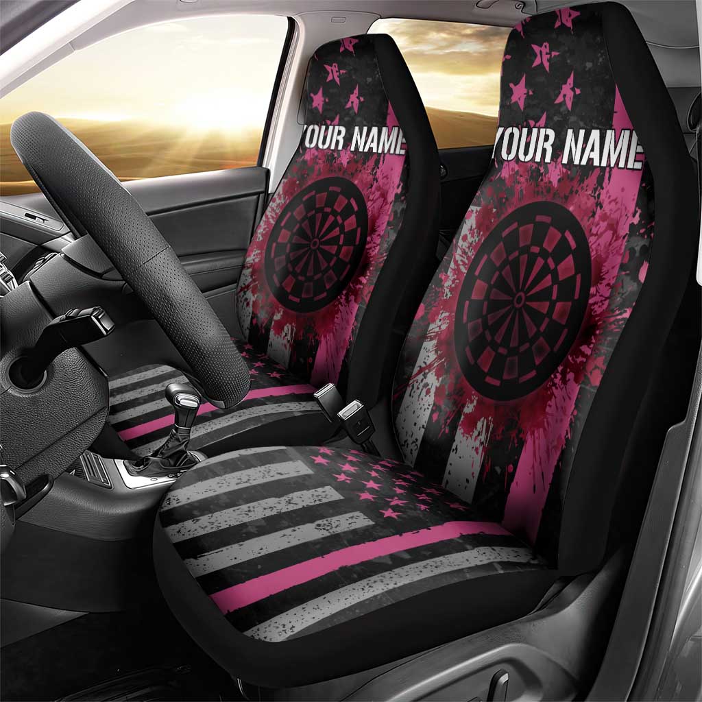 Personalized Pink Ribbon and American Flag Darts Car Seat Cover - Wonder Print Shop