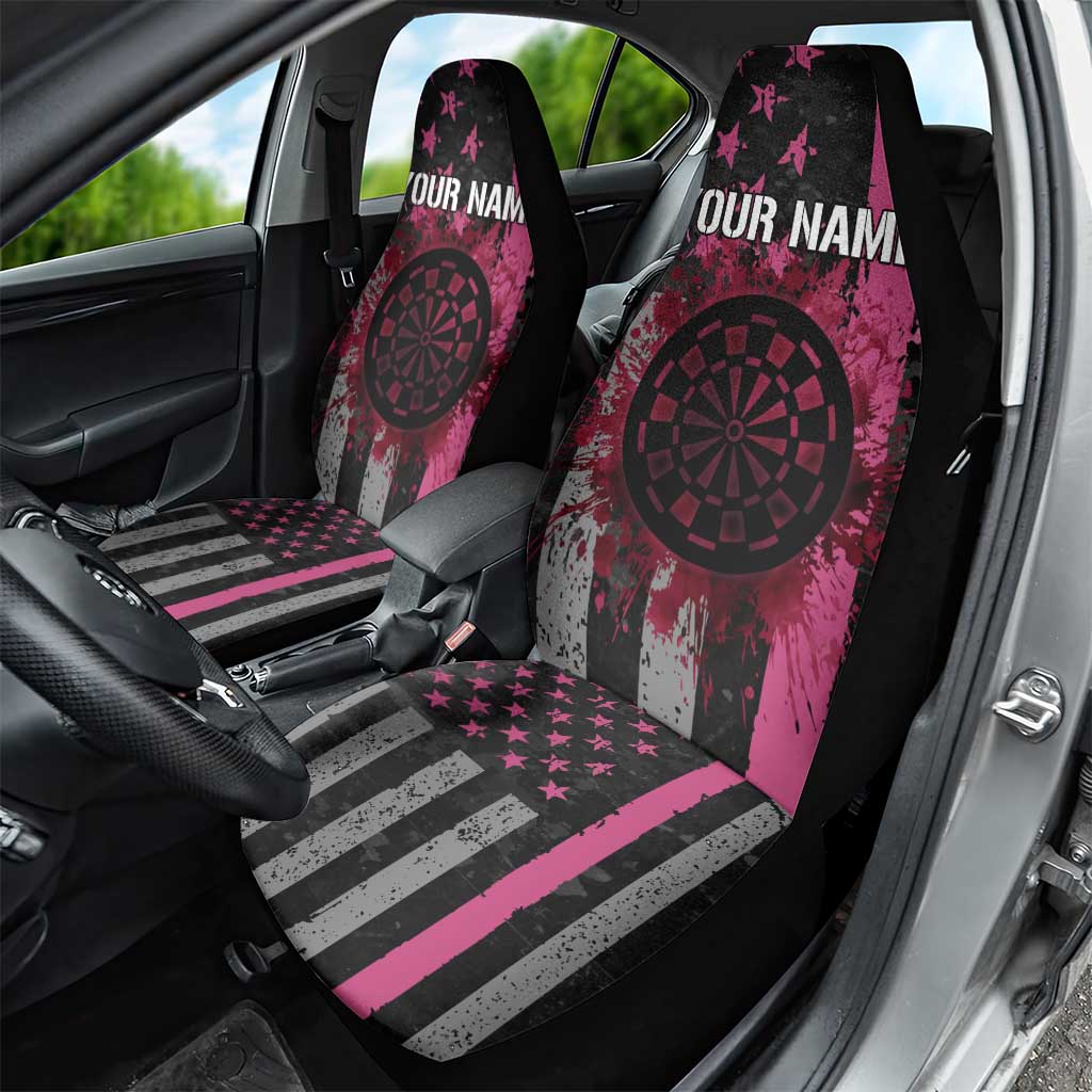 Personalized Pink Ribbon and American Flag Darts Car Seat Cover - Wonder Print Shop