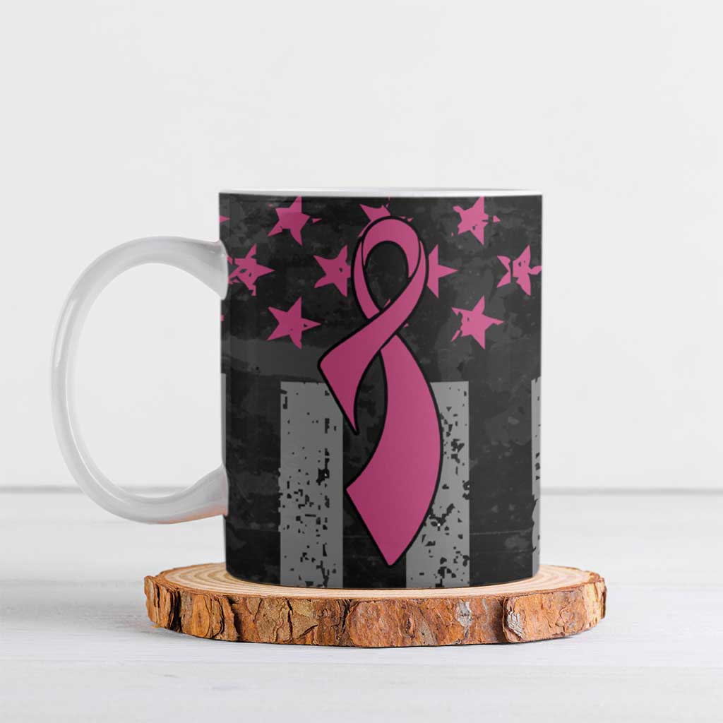 Personalized Pink Ribbon and American Flag Darts Ceramic Mug - Wonder Print Shop