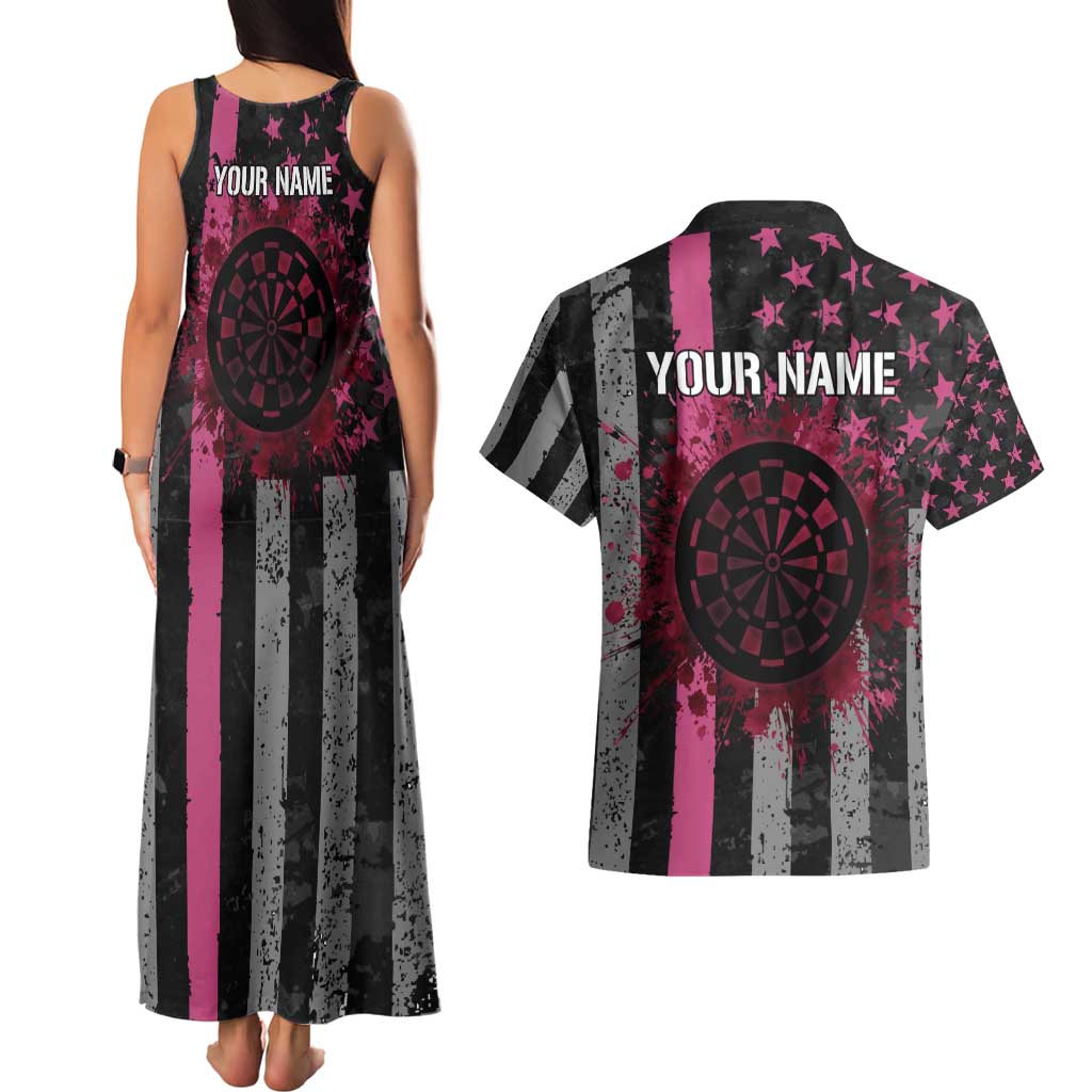 Personalized Pink Ribbon and American Flag Darts Couples Matching Tank Maxi Dress and Hawaiian Shirt - Wonder Print Shop