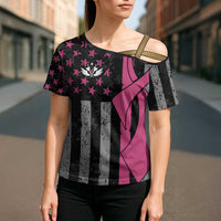 Personalized Pink Ribbon and American Flag Darts Cross Shoulder Shirt - Wonder Print Shop