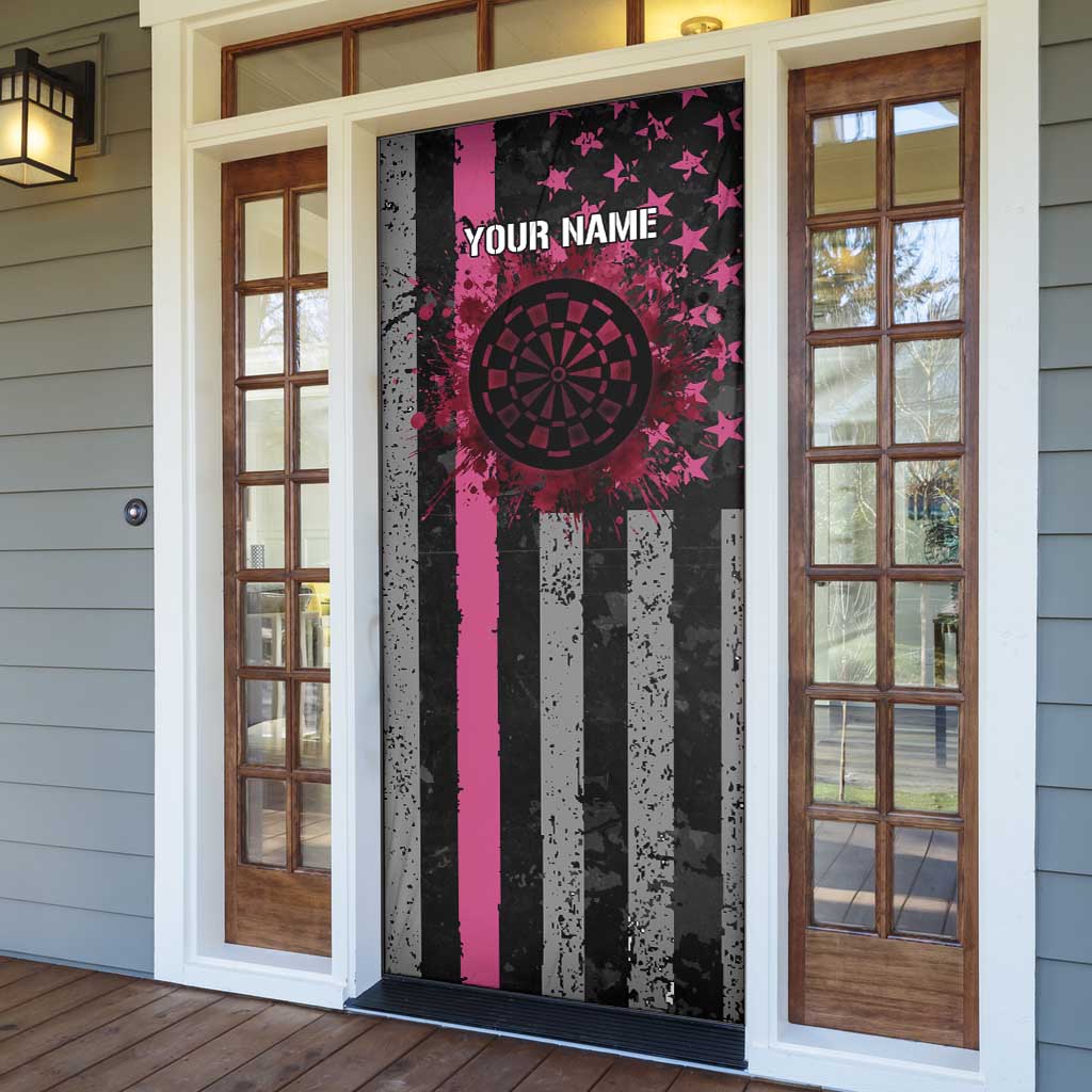Personalized Pink Ribbon and American Flag Darts Door Cover - Wonder Print Shop