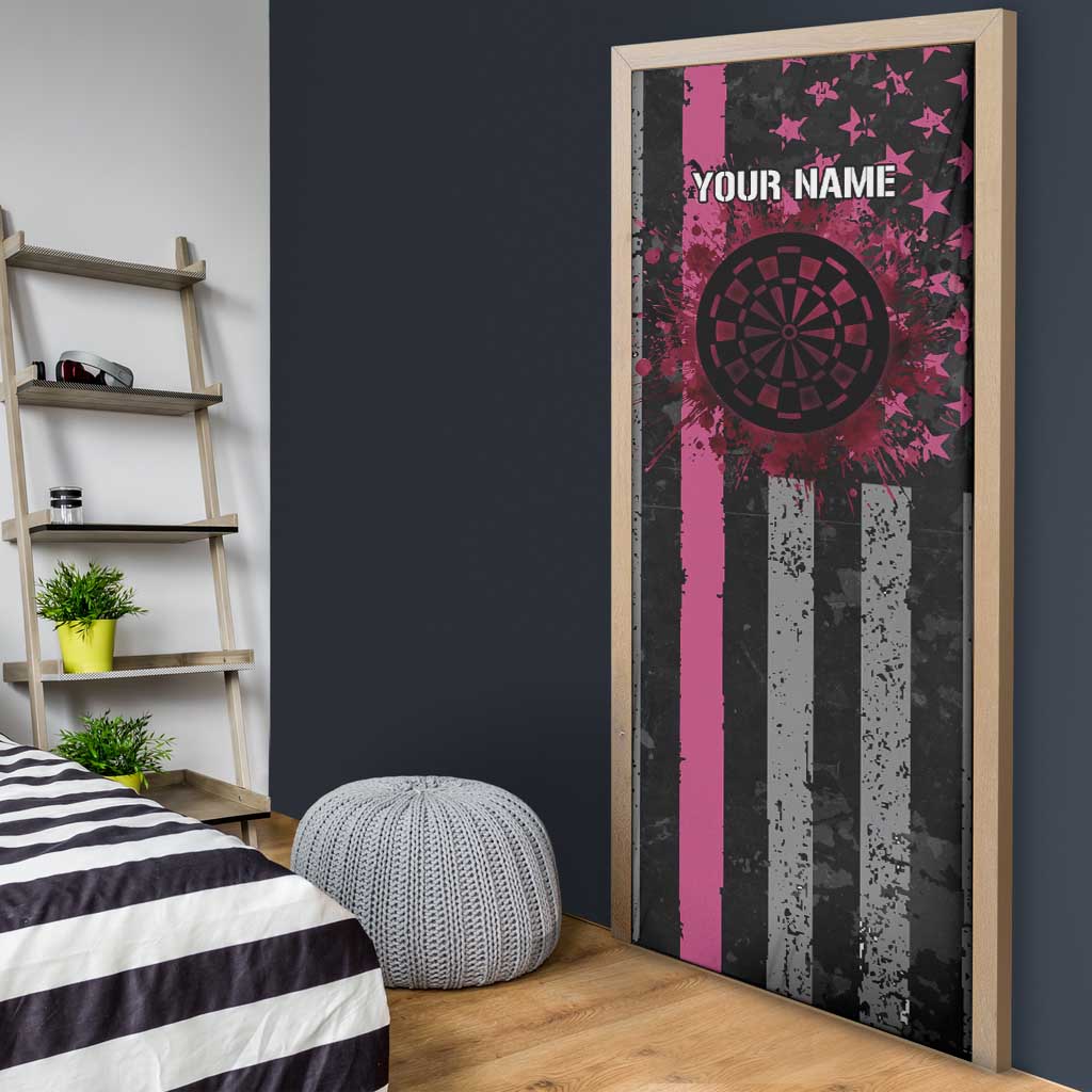 Personalized Pink Ribbon and American Flag Darts Door Cover - Wonder Print Shop