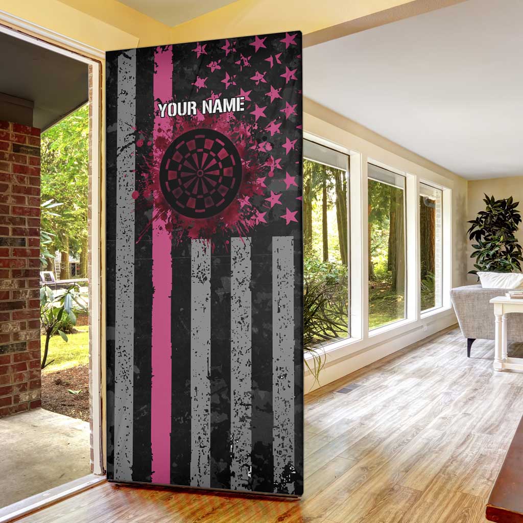 Personalized Pink Ribbon and American Flag Darts Door Cover - Wonder Print Shop