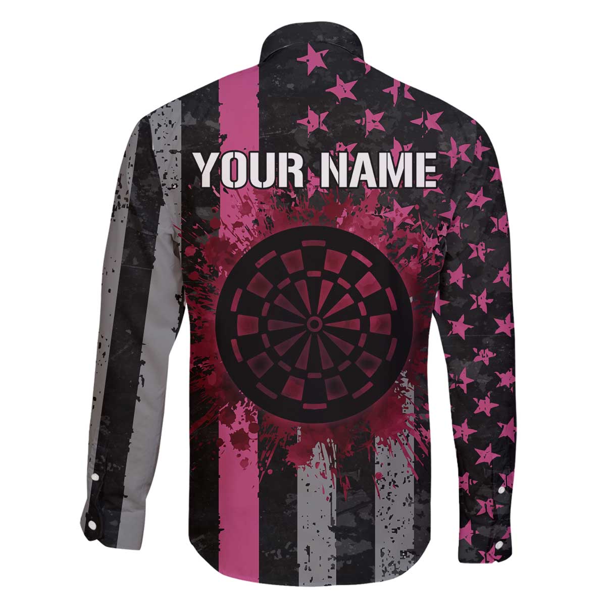 Personalized Pink Ribbon and American Flag Darts Family Matching Off The Shoulder Long Sleeve Dress and Hawaiian Shirt - Wonder Print Shop