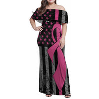 Personalized Pink Ribbon and American Flag Darts Family Matching Off Shoulder Maxi Dress and Hawaiian Shirt - Wonder Print Shop