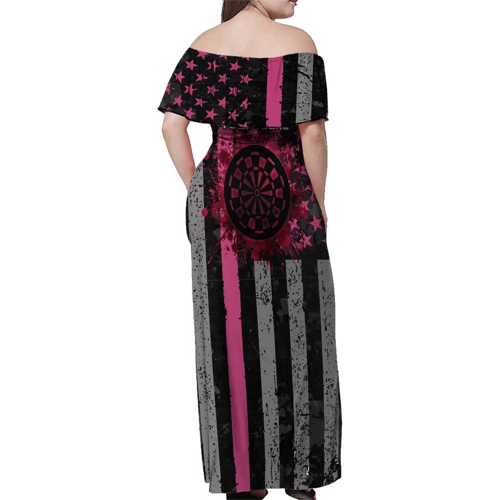 Personalized Pink Ribbon and American Flag Darts Family Matching Off Shoulder Maxi Dress and Hawaiian Shirt - Wonder Print Shop