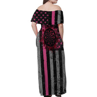 Personalized Pink Ribbon and American Flag Darts Family Matching Off Shoulder Maxi Dress and Hawaiian Shirt - Wonder Print Shop